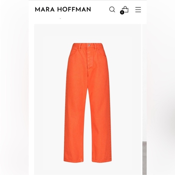 Mara Hoffman Georgina Straight Leg High Waist Jeans – Red Orange, Size 00 - Picture 4 of 8